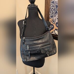 Stone Mountain Black Leather Shoulder Bag